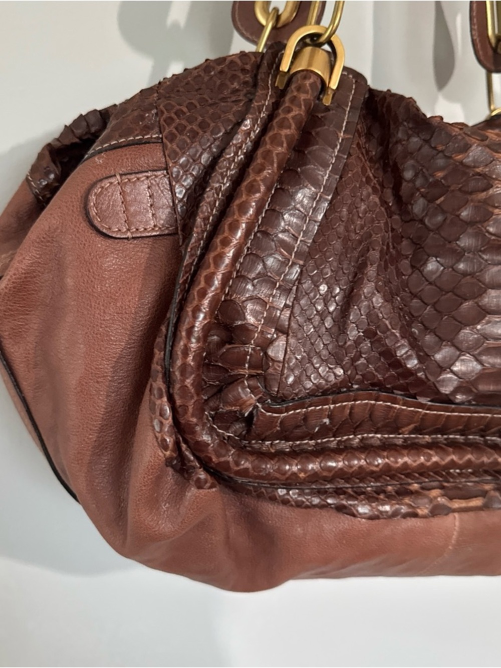 Chloe Brown Python-Textured Hobo with Gold Hardware - Picture 3 of 15